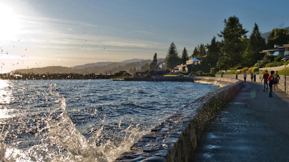 Wave crashing on seawall